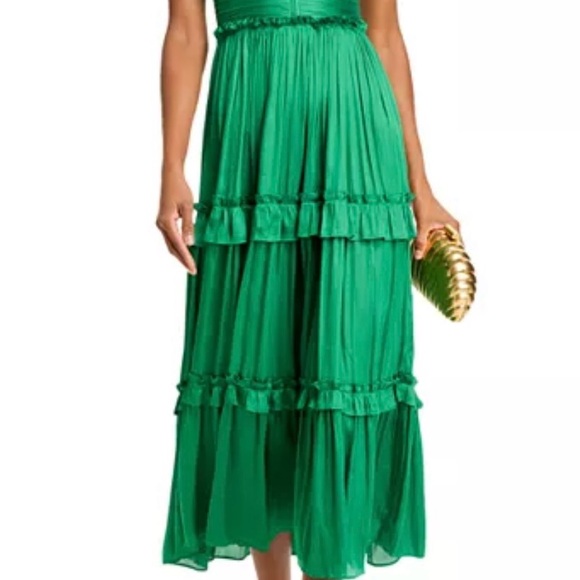 Aqua Ruched Ruffled Midi Dress - Picture 1 of 7